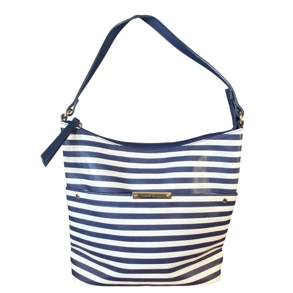 Tommy Hilfiger Nautical  Blue White Striped Shoulder Bag Medium Sized Deep Roomy - Picture 1 of 8